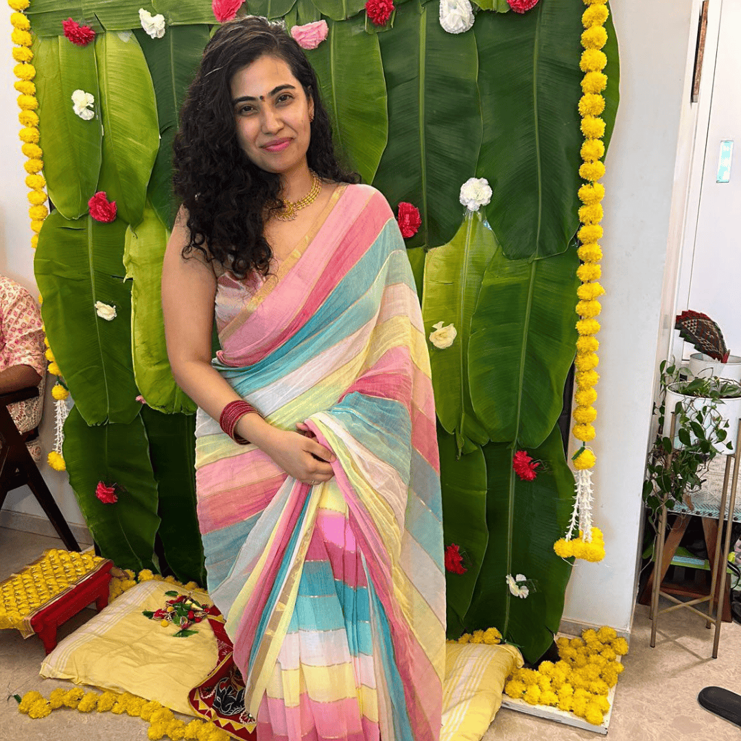 Rainbow Mulmul Saree