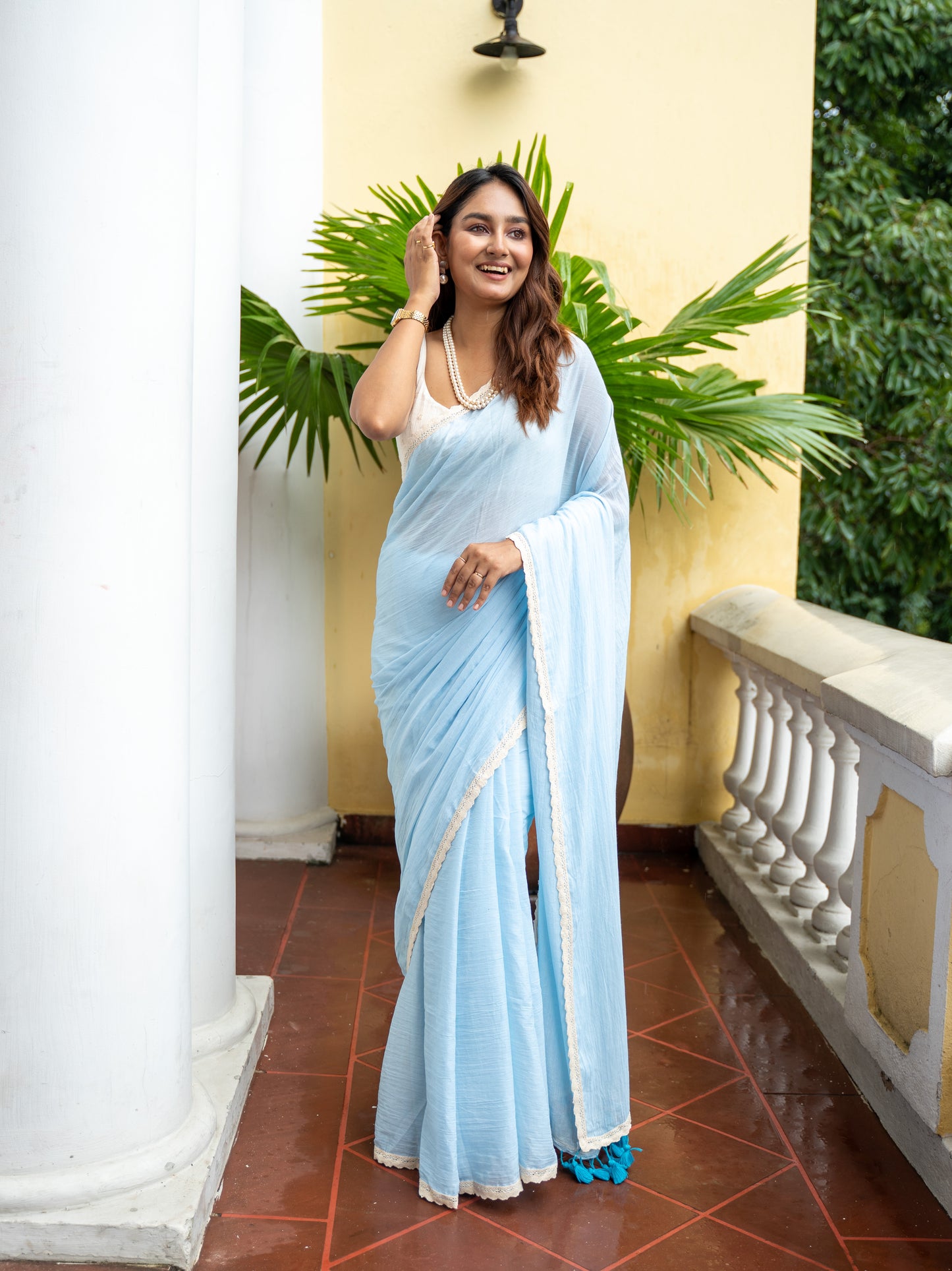 Celeste Lace Mul Cotton Saree
