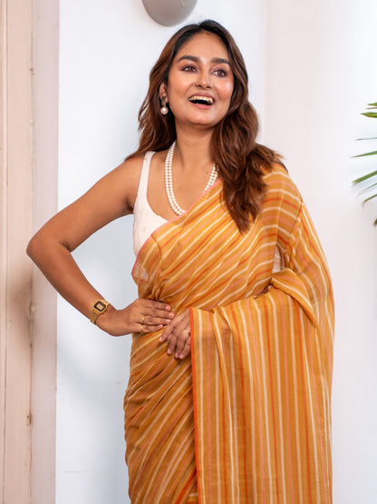 Outlook- Striped Mulmul Cotton Saree