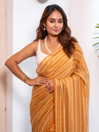 Outlook- Striped Mulmul Cotton Saree
