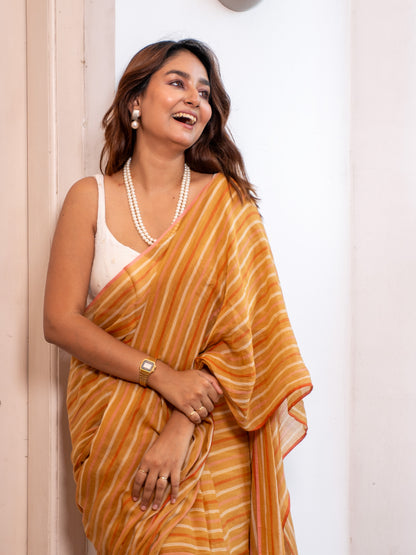 Outlook- Striped Mulmul Cotton Saree
