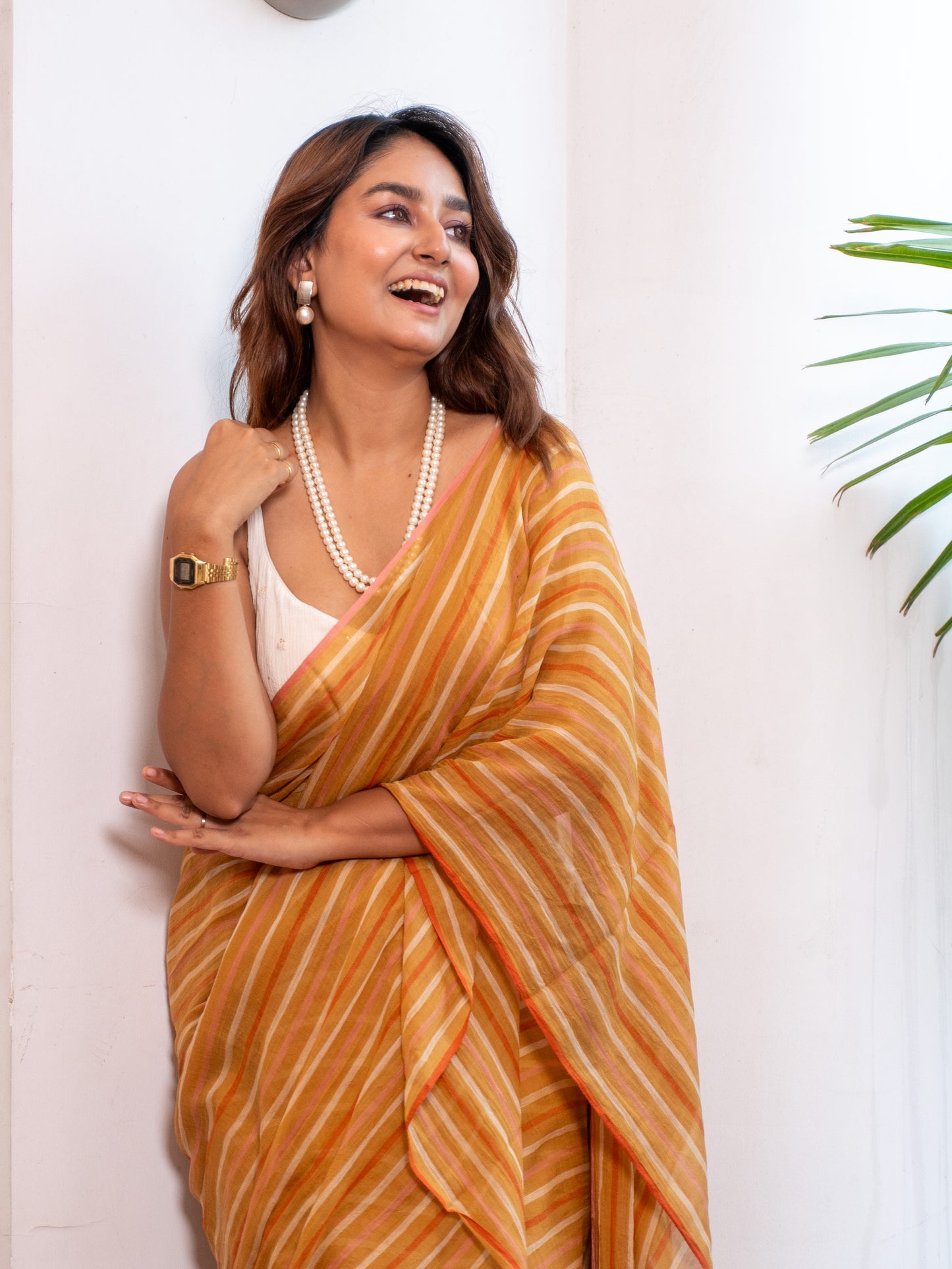 Outlook- Striped Mulmul Cotton Saree