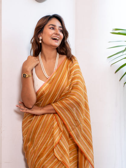 Outlook- Striped Mulmul Cotton Saree