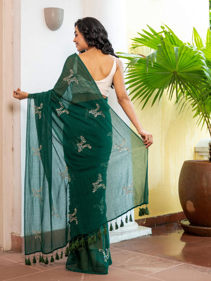 Marakata mul cotton saree by MAYIN India