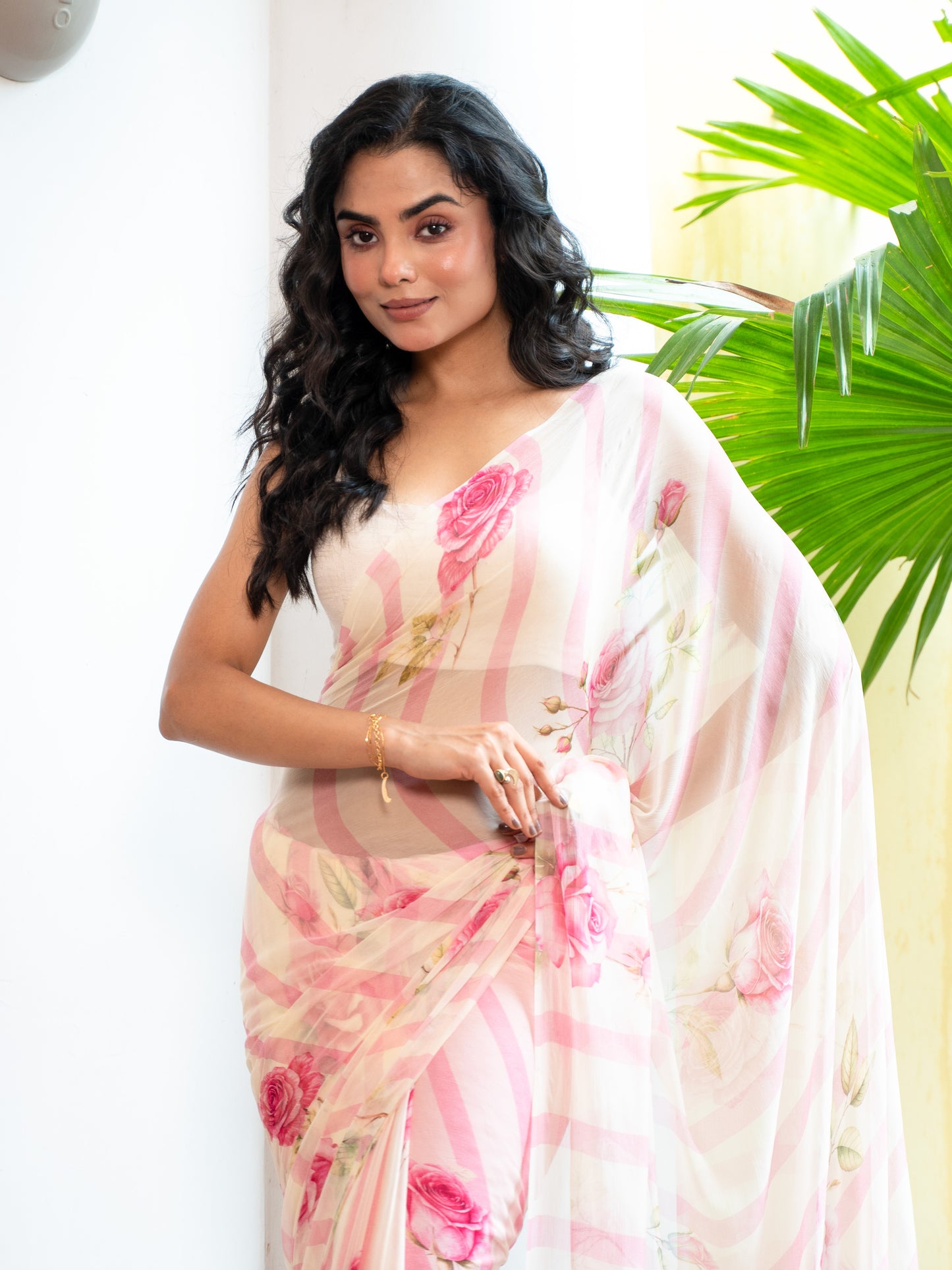 Juliet - Mauve Pink Floral Print Pure Chiffon Saree