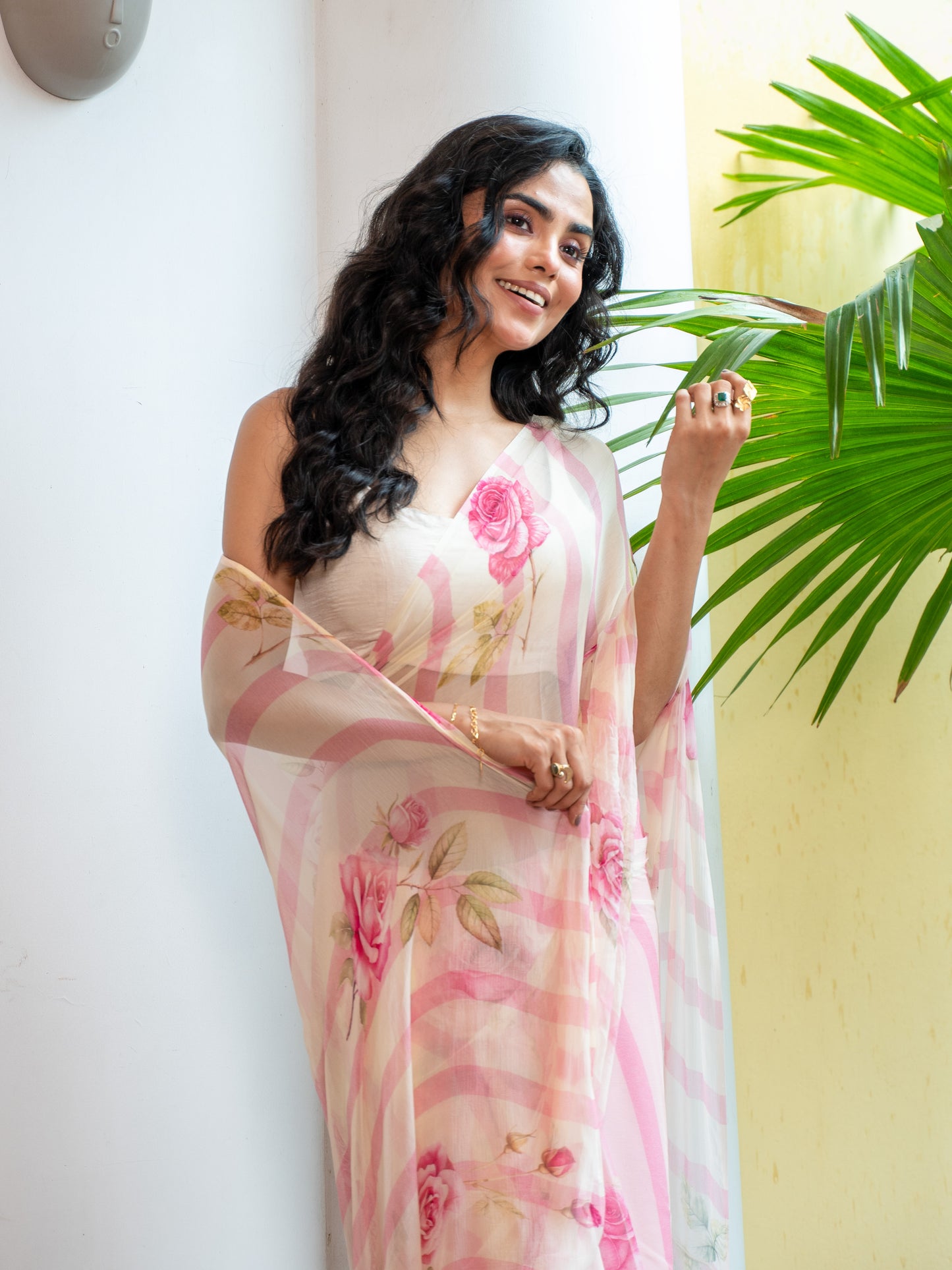 Juliet - Mauve Pink Floral Print Pure Chiffon Saree