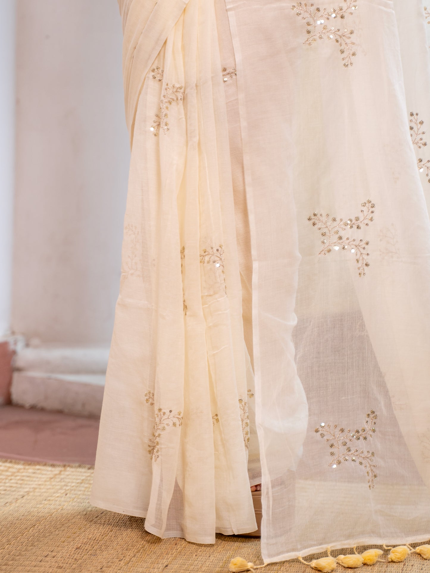 Svara - Golden Mul Cotton Saree