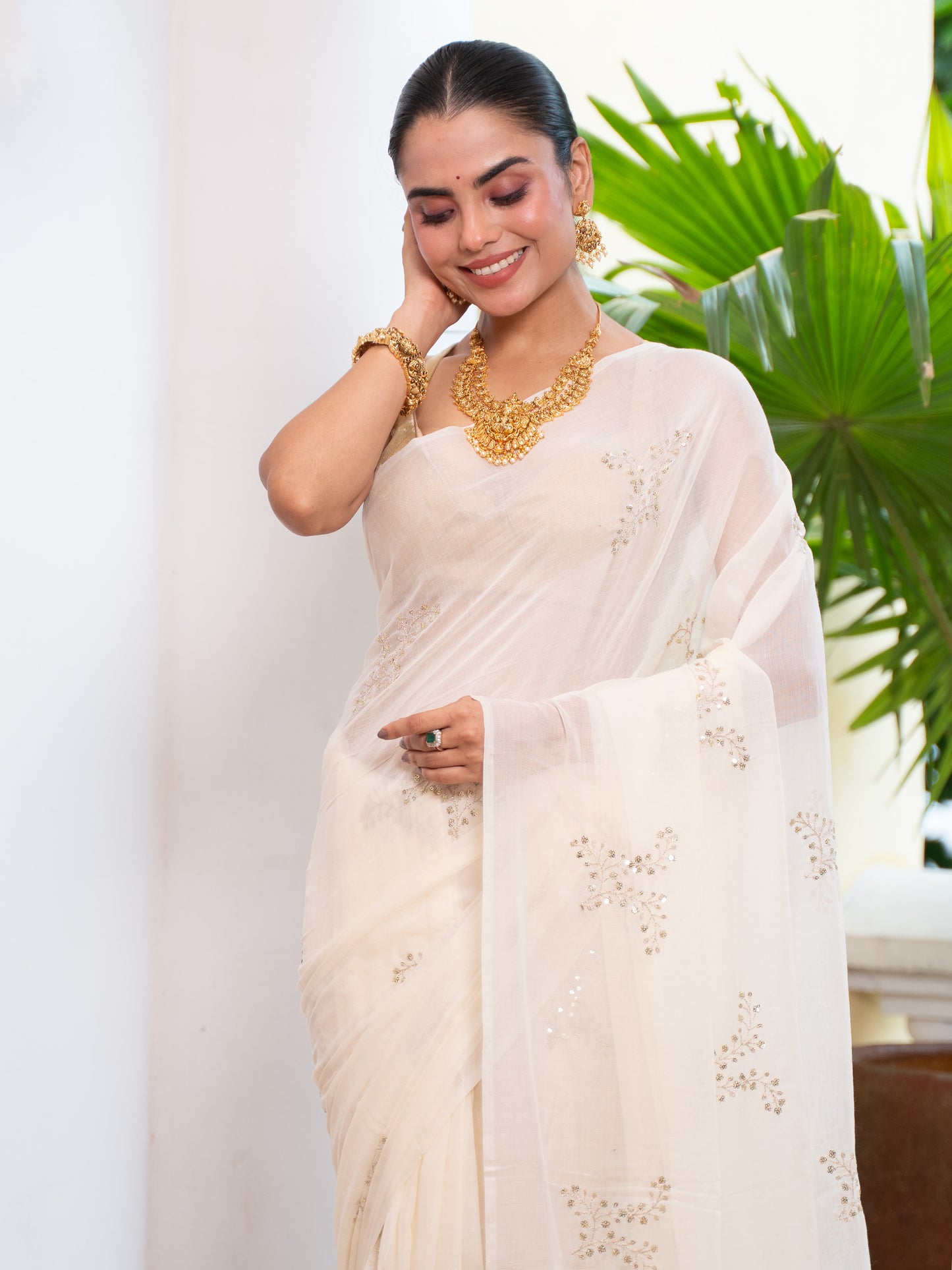 Svara - Golden Mul Cotton Saree