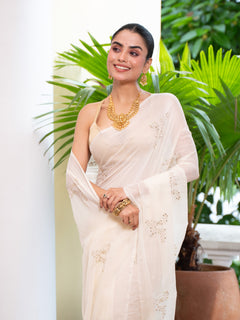 Svara - Off White Gold Zari Kerala Kasavu Saree