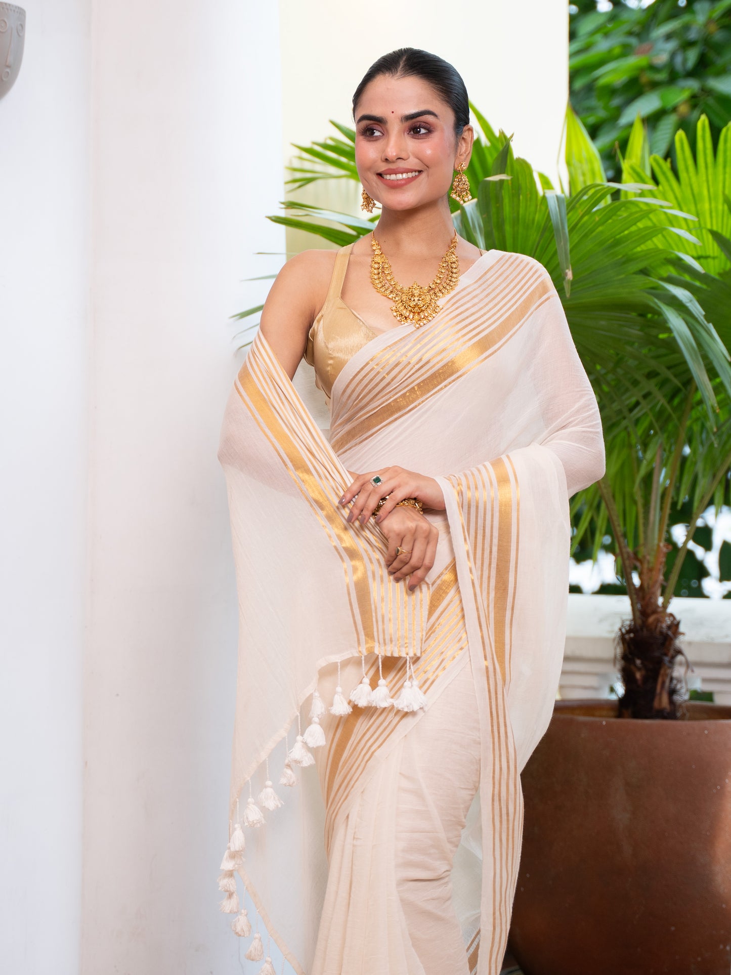 Ponnu -Golden Mul Cotton Saree