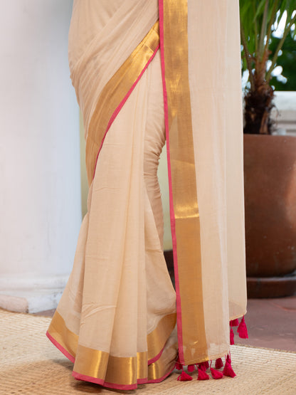 Nilavu -Golden Mul Cotton Saree