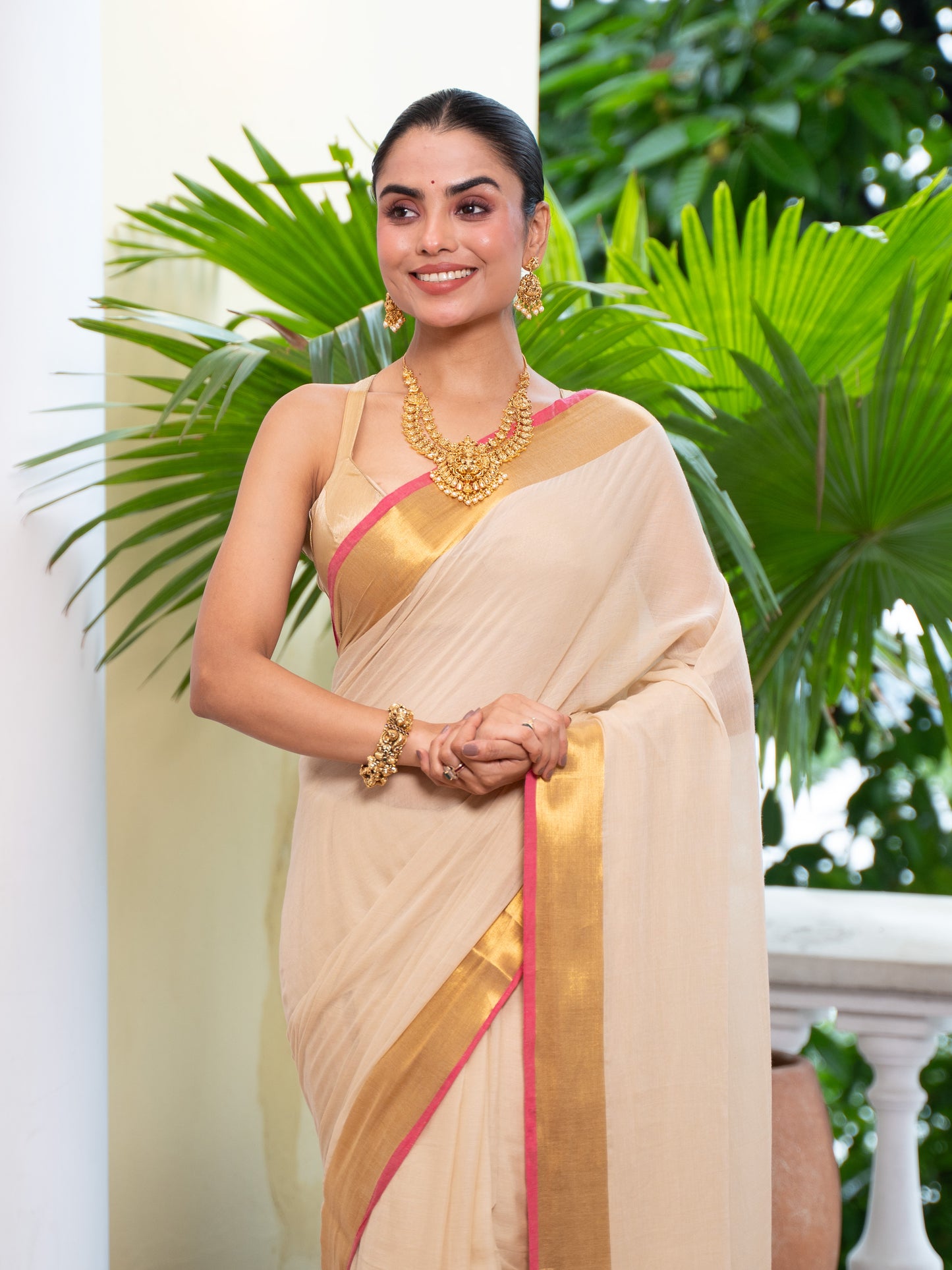 Nilavu -Golden Mul Cotton Saree