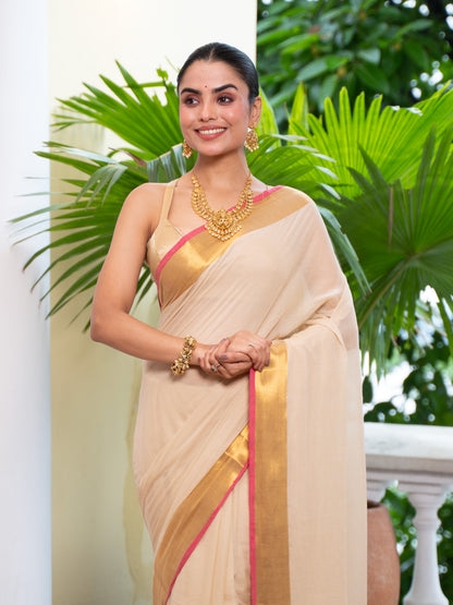 Nilavu -Golden Mul Cotton Saree