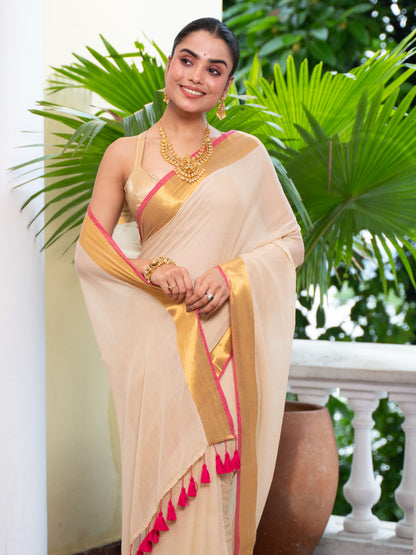 Nilavu -Golden Mul Cotton Saree