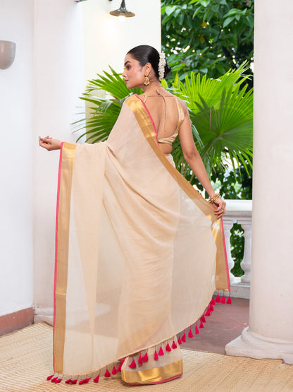 Nilavu -Golden Mul Cotton Saree