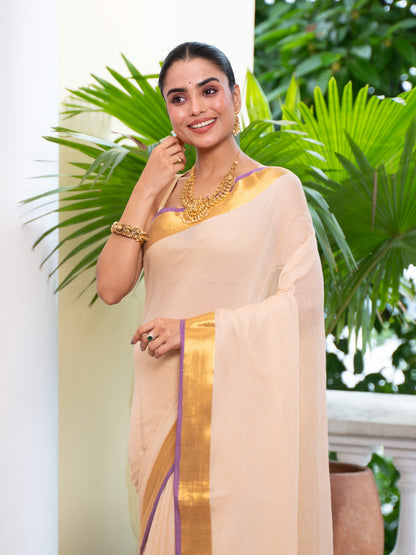 Thumbi -Golden Mul Cotton Saree