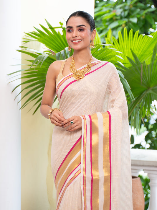 Kairali -Golden Mul Cotton Saree