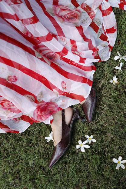 Amélie- Red Floral Pure Chiffon Saree