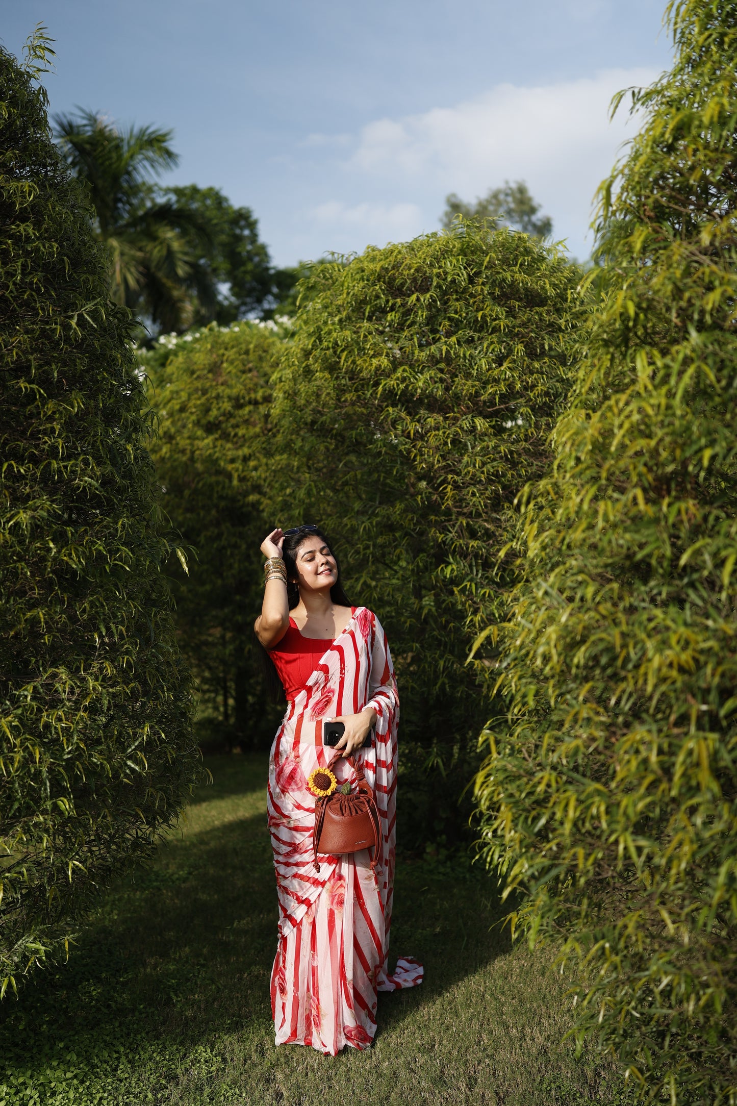 Amélie- Red Floral Pure Chiffon Saree