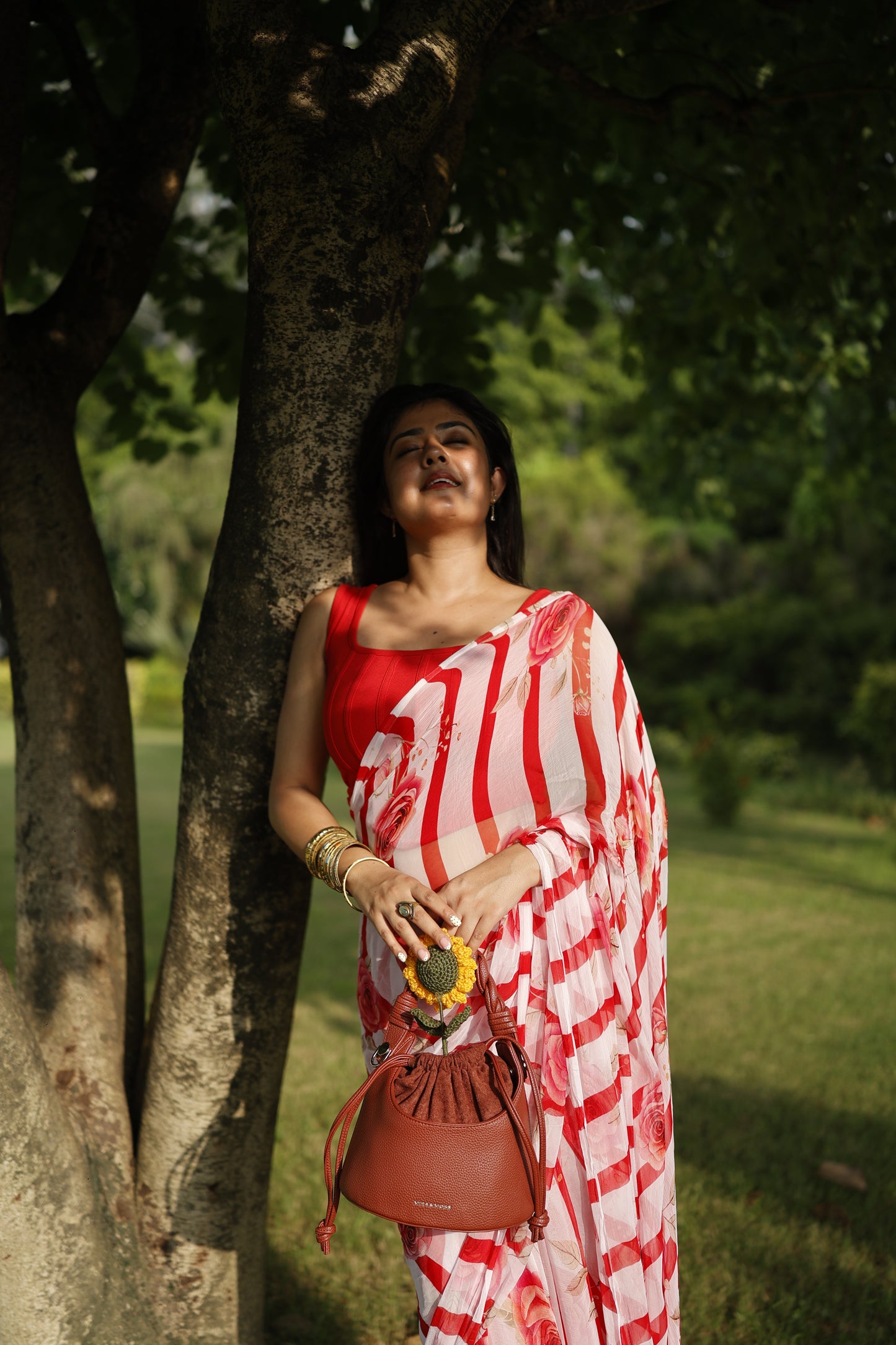 Amélie- Red Floral Pure Chiffon Saree