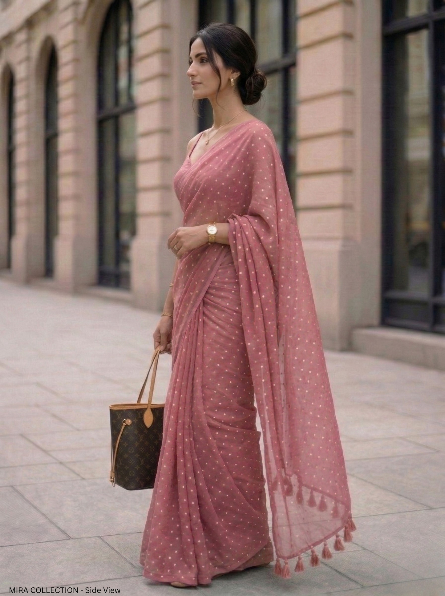 Vintage Speckle - Dusty Rose Polka Dot Modal Cotton Saree