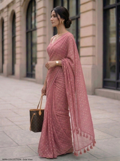 Vintage Speckle - Dusty Rose Polka Dot Modal Cotton Saree