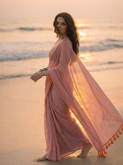 Mauve Melody - Plain Pink Mul Modal Saree