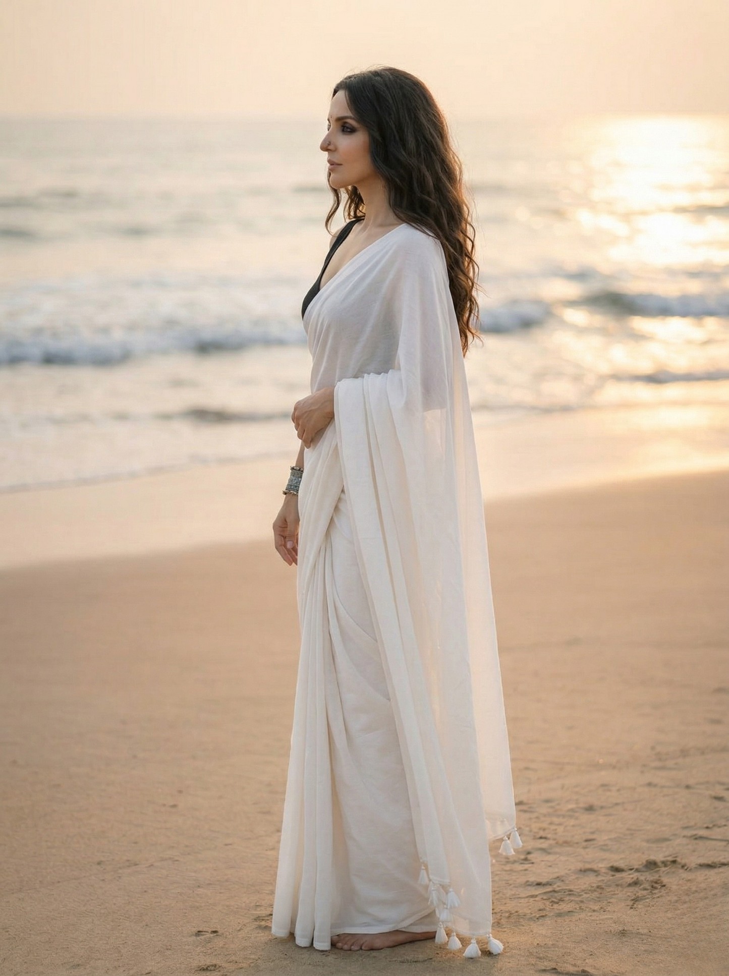 Vanilla Mousse - Plain White Mul Cotton Saree
