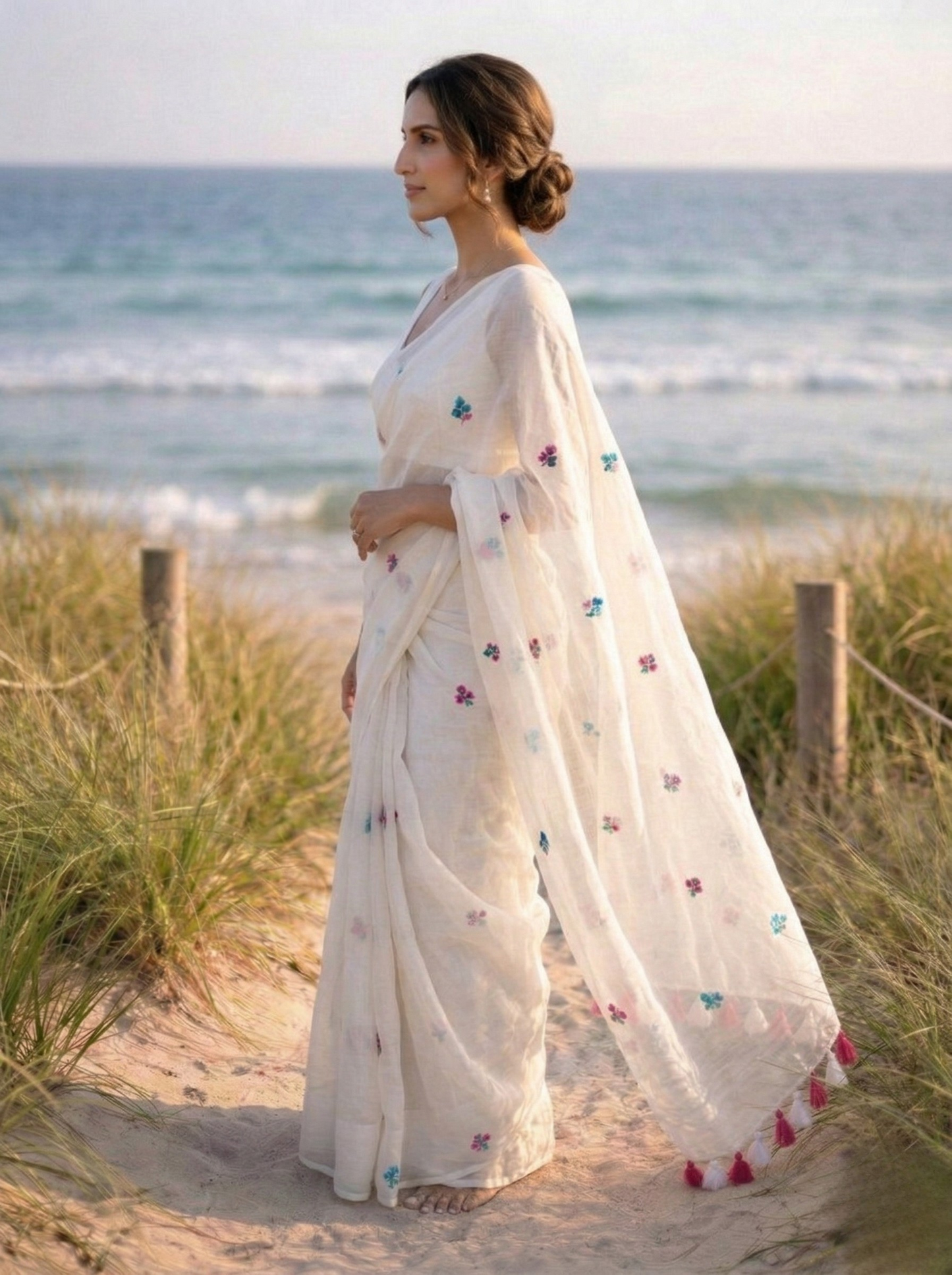 Bohemian Rhapsody - Hand Embroidered Mulmul Cotton Saree