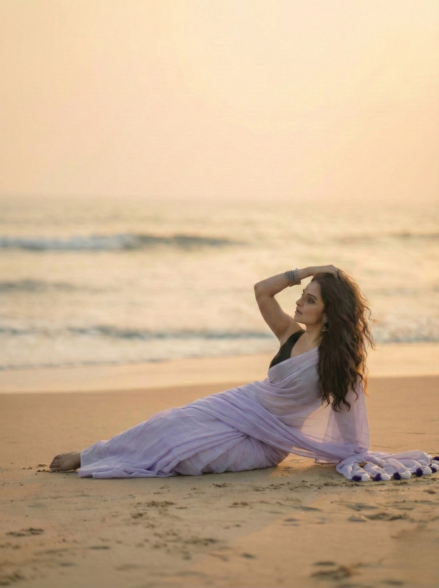 Lilac Blush - Plain Purple Mul Saree