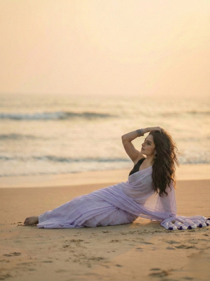 Lilac Blush - Plain Purple Mul Saree