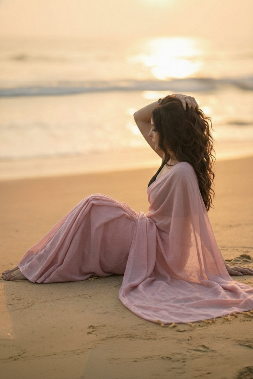 Tea Rose - Plain Pink Mul Cotton Saree