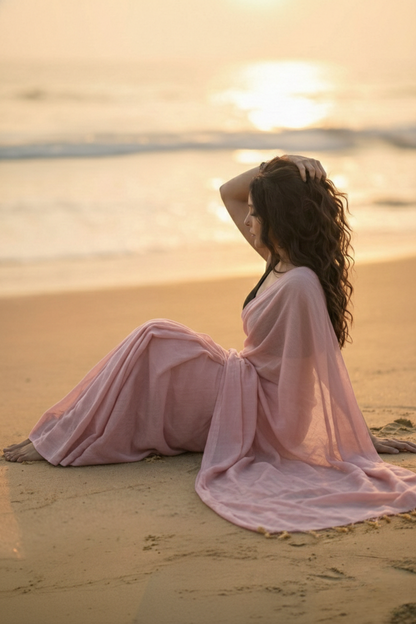 Tea Rose - Plain Pink Mul Cotton Saree