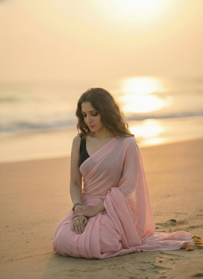 Tea Rose - Plain Pink Mul Cotton Saree