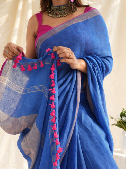Power Play Handloom Linen Saree