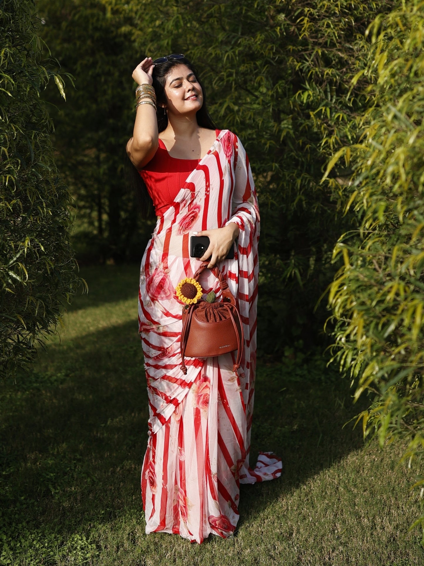 Amélie- Red Floral Pure Chiffon Saree