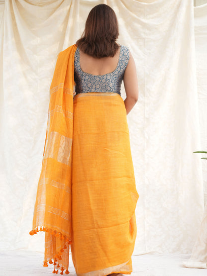 Golden Hour Handloom Linen Saree