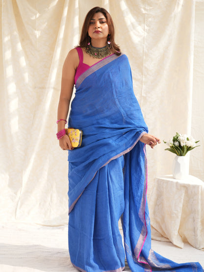 Power Play Handloom Linen Saree