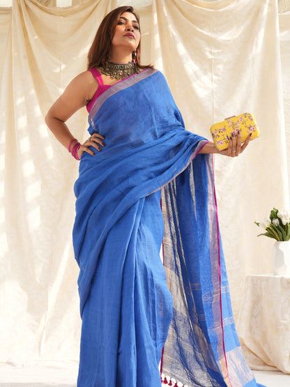 Power Play Handloom Linen Saree