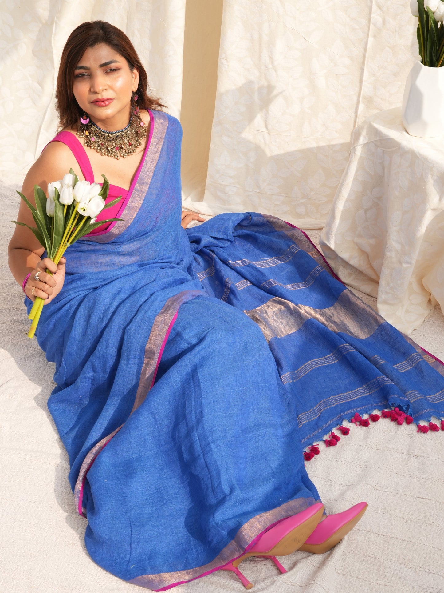 Power Play Handloom Linen Saree