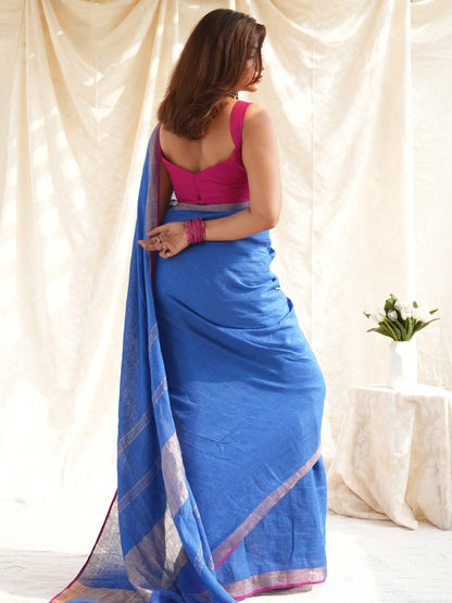Power Play Handloom Linen Saree