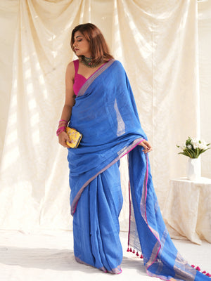 Power Play Handloom Linen Saree