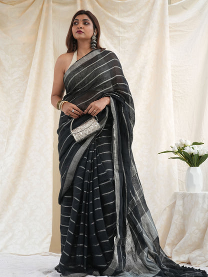 Line Item Handloom Linen Saree