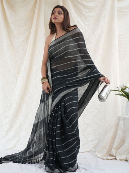 Line Item Handloom Linen Saree