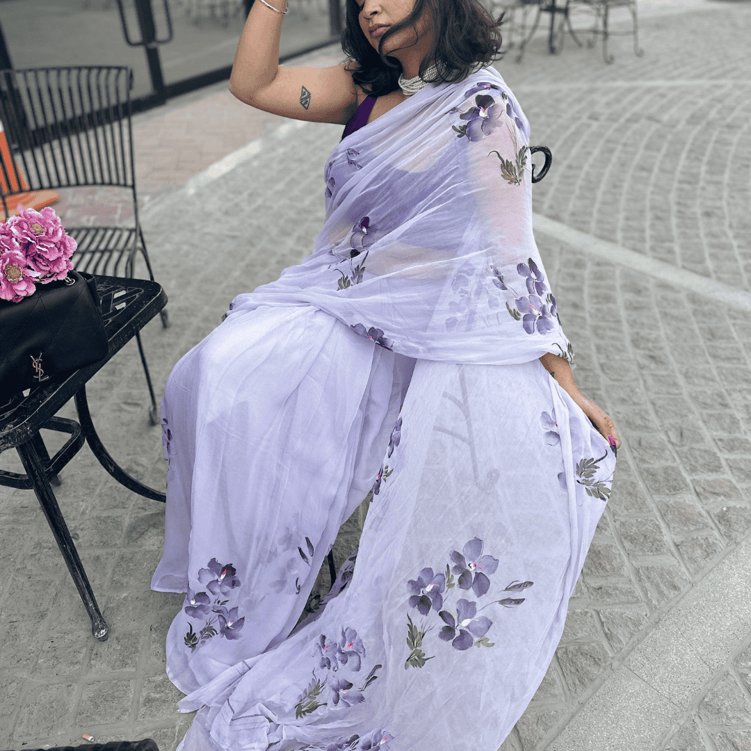 European Viola Chiffon Saree Thumbnail