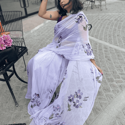European Viola Chiffon Saree