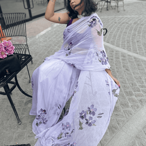 European Viola Chiffon Saree