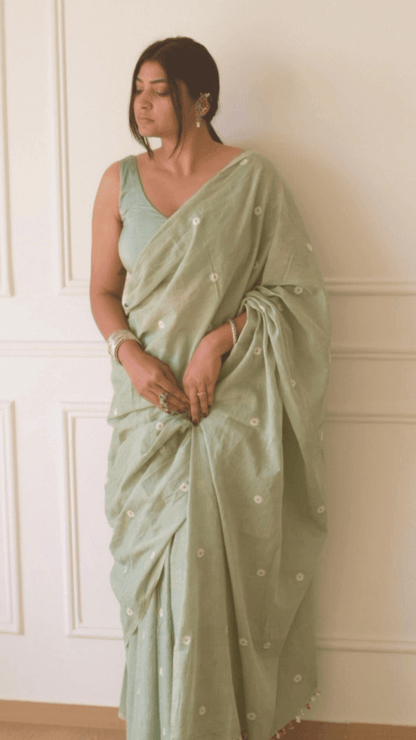 Dolly Handloom Muslin Jamdani Saree - Mayin India 