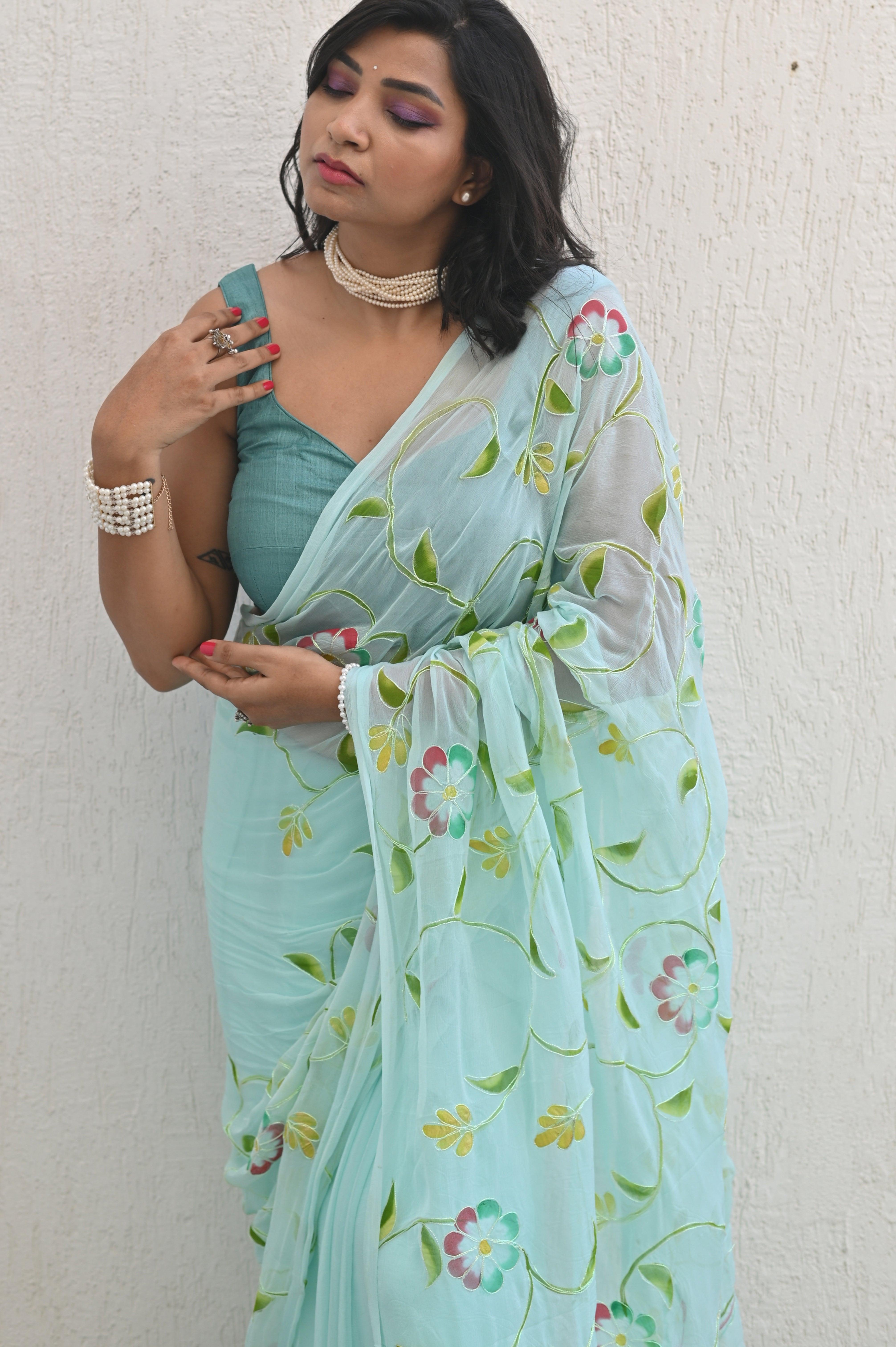 Seafoam Chiffon Saree Thumbnail