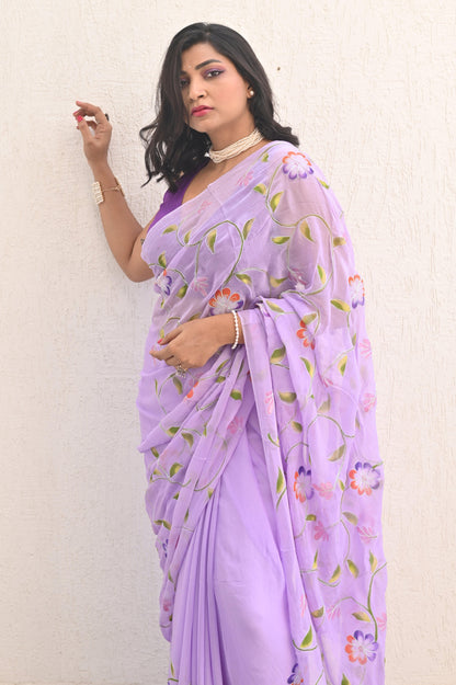 Provence Pure Handembroidered Chiffon Saree